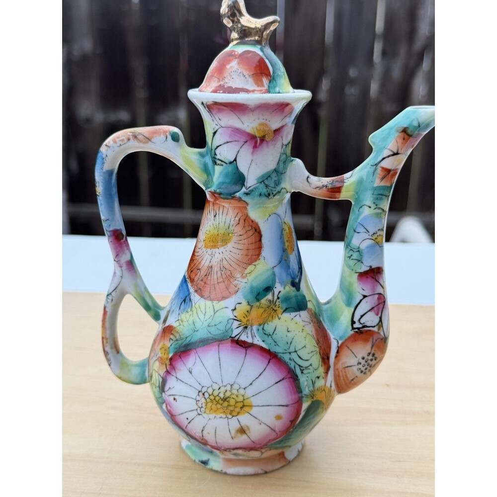 Vintage Hand-Painted Floral, Ceramic Decanter Teapot